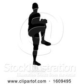 Vector Illustration of Baseball Player Silhouette, with a Reflection or Shadow, on a White Background by AtStockIllustration