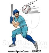 Vector Illustration of Baseball Player Swinging Bat at Ball for Home Run by AtStockIllustration