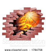 Vector Illustration of Basketball Ball Flame Fire Breaking Brick Wall by AtStockIllustration