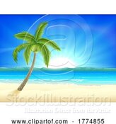 Vector Illustration of Beach Island Palm Tree Background by AtStockIllustration