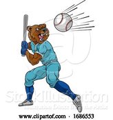 Vector Illustration of Bear Baseball Player Mascot Swinging Bat at Ball by AtStockIllustration