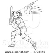 Vector Illustration of Bear Baseball Player Mascot Swinging Bat at Ball by AtStockIllustration