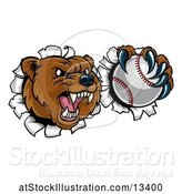 Vector Illustration of Bear Sports Mascot Breaking Through a Wall with a Baseball in a Paw by AtStockIllustration