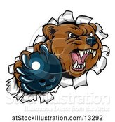 Vector Illustration of Bear Sports Mascot Breaking Through a Wall with a Bowling Ball in a Paw by AtStockIllustration