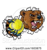 Vector Illustration of Bear Sports Mascot Breaking Through a Wall with a Tennis Ball in a Paw by AtStockIllustration