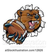 Vector Illustration of Bear Sports Mascot Breaking Through a Wall with an American Football in a Paw by AtStockIllustration