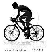 Vector Illustration of Bike Cyclist Riding Bicycle Silhouette, on a White Background by AtStockIllustration