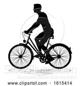 Vector Illustration of Bike Cyclist Riding Bicycle Silhouette, on a White Background by AtStockIllustration