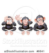 Vector Illustration of Black and Tan Three Wise Monkeys Covering Their Ears, Eyes and Mouth, Hear No Evil, See No Evil, Speak No Evil by AtStockIllustration