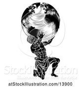 Vector Illustration of Black and White Atlas Titan Guy Carrying a Globe by AtStockIllustration