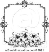 Vector Illustration of Black and White Border or Wedding Invitation with Hibiscus Flowers by AtStockIllustration
