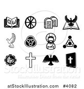 Vector Illustration of Black and White Christian Icons by AtStockIllustration