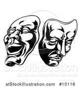 Vector Illustration of Black and White Comedy and Tragedy Theater Masks by AtStockIllustration