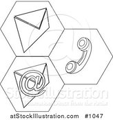 Vector Illustration of Black and White Contact Icons for Snail Mail, Telephone and Email Information by AtStockIllustration