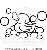 Vector Illustration of Black and White Duck and Bubbles by AtStockIllustration