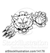 Vector Illustration of Black and White Ferocious Wolf Slashing Through a Wall with a Basketball by AtStockIllustration
