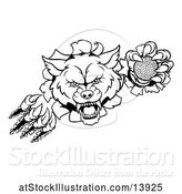 Vector Illustration of Black and White Ferocious Wolf Slashing Through a Wall with a Golf Ball by AtStockIllustration
