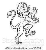 Vector Illustration of Black and White Heraldic Rampant Lion by AtStockIllustration