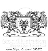Vector Illustration of Black and White Heraldic Shield with Dragons by AtStockIllustration