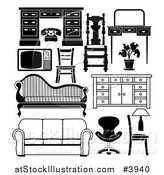 Vector Illustration of Black and White Household Furniture Pieces by AtStockIllustration
