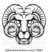 Vector Illustration of Black and White Lineart Aries Ram Astrology Zodiac Horoscope by AtStockIllustration