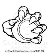 Vector Illustration of Black and White Monster Claw Holding a Tennis Ball by AtStockIllustration