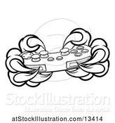 Vector Illustration of Black and White Monster Claws Playing with a Video Game Controller by AtStockIllustration