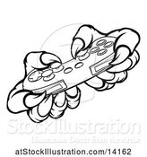 Vector Illustration of Black and White Monster Claws Playing with a Video Game Controller by AtStockIllustration