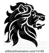 Vector Illustration of Black and White Noble Male Lion Head in Profile by AtStockIllustration