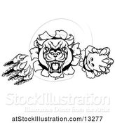 Vector Illustration of Black and White Panther Mascot Shredding Through a Wall with a Bowling Ball by AtStockIllustration