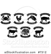 Vector Illustration of Black and White Premium Chicken, Beef, Pork, Lamb, Fish, Seafood and Vegetarian Food Labels 2 by AtStockIllustration