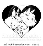 Vector Illustration of Black and White Profiled Cat and Dog Faces over a Heart by AtStockIllustration