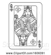 Vector Illustration of Black and White Queen of Clubs Playing Card by AtStockIllustration