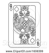 Vector Illustration of Black and White Queen of Diamonds Playing Card by AtStockIllustration