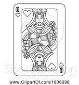 Vector Illustration of Black and White Queen of Hearts Playing Card by AtStockIllustration