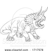 Vector Illustration of Black and White Roaring Angry Triceratops Dinosaur Facing Right by AtStockIllustration