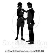 Vector Illustration of Black and White Silhouetted Businessman and Lady Shaking Hands, with a Reflection or Shadow by AtStockIllustration