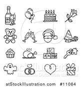 Vector Illustration of Black and White Sketched Life Event and Holiday Icons by AtStockIllustration