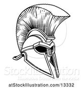 Vector Illustration of Black and White Trojan Spartan Helmet by AtStockIllustration