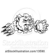 Vector Illustration of Black and White Vicious Aggressive Bear Mascot Slashing Through a Wall with a Baseball in a Paw by AtStockIllustration