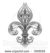 Vector Illustration of Black and White Vintage Engraved or Woodblock Fleur De Lis by AtStockIllustration