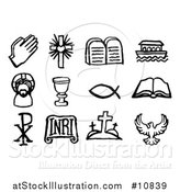 Vector Illustration of Black and White Watercolor Styled Christian Symbol Icons by AtStockIllustration