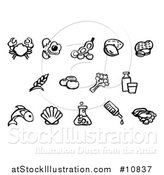 Vector Illustration of Black and White Watercolor Styled Food Safety Allergy Icons by AtStockIllustration