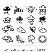 Vector Illustration of Black and White Weather Forecast Icons by AtStockIllustration