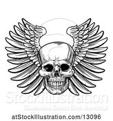 Vector Illustration of Black and White Winged Human Skull by AtStockIllustration
