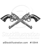 Vector Illustration of Black and White Woodcut Etched or Engraved Crossed Vintage Pistols by AtStockIllustration