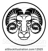 Vector Illustration of Black and White Zodiac Horoscope Astrology Aries Ram Circle Design by AtStockIllustration