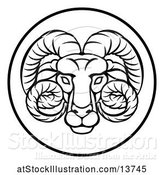 Vector Illustration of Black and White Zodiac Horoscope Astrology Aries Ram Circle Design by AtStockIllustration