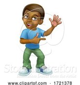 Vector Illustration of Black Boy Character Child Kid Pointing by AtStockIllustration