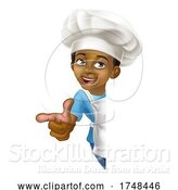 Vector Illustration of Black Boy Child Chef Kid Sign Pointing by AtStockIllustration